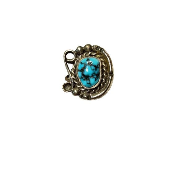 Navajo Sterling Turquoise Nugget Ring Pinkie- 4.7g - Size 3.5 Signed LH - Picture 1 of 4